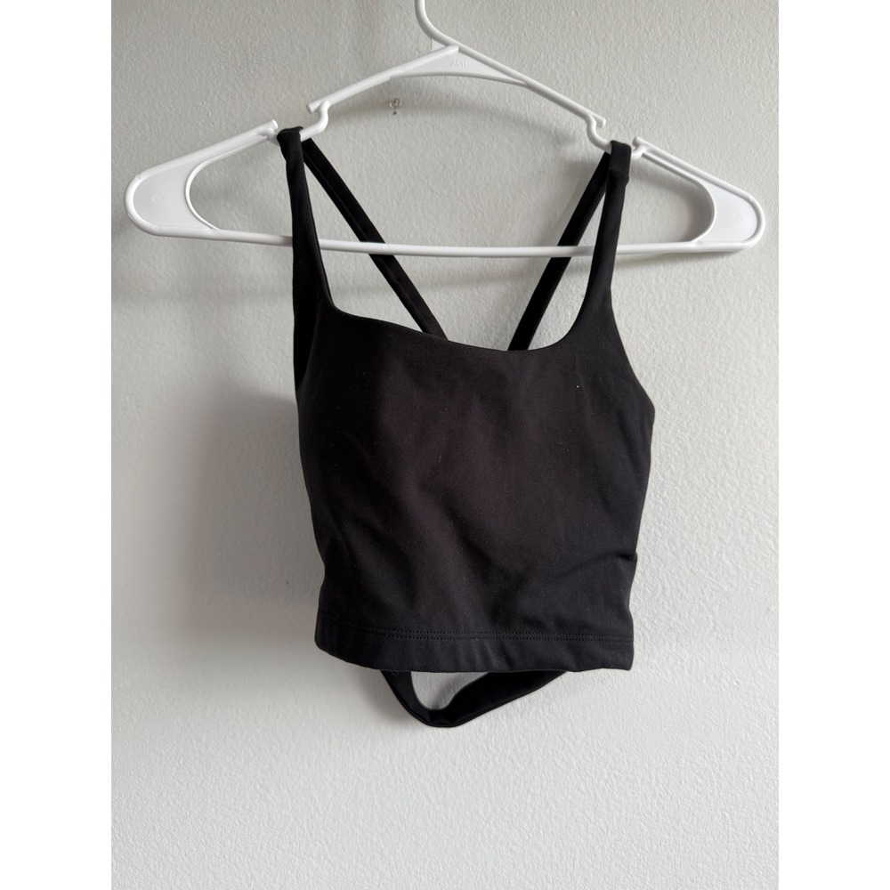 Alphalete Womens Black Square Neck Cross Back‎ Sports Bra Size Small Activewear